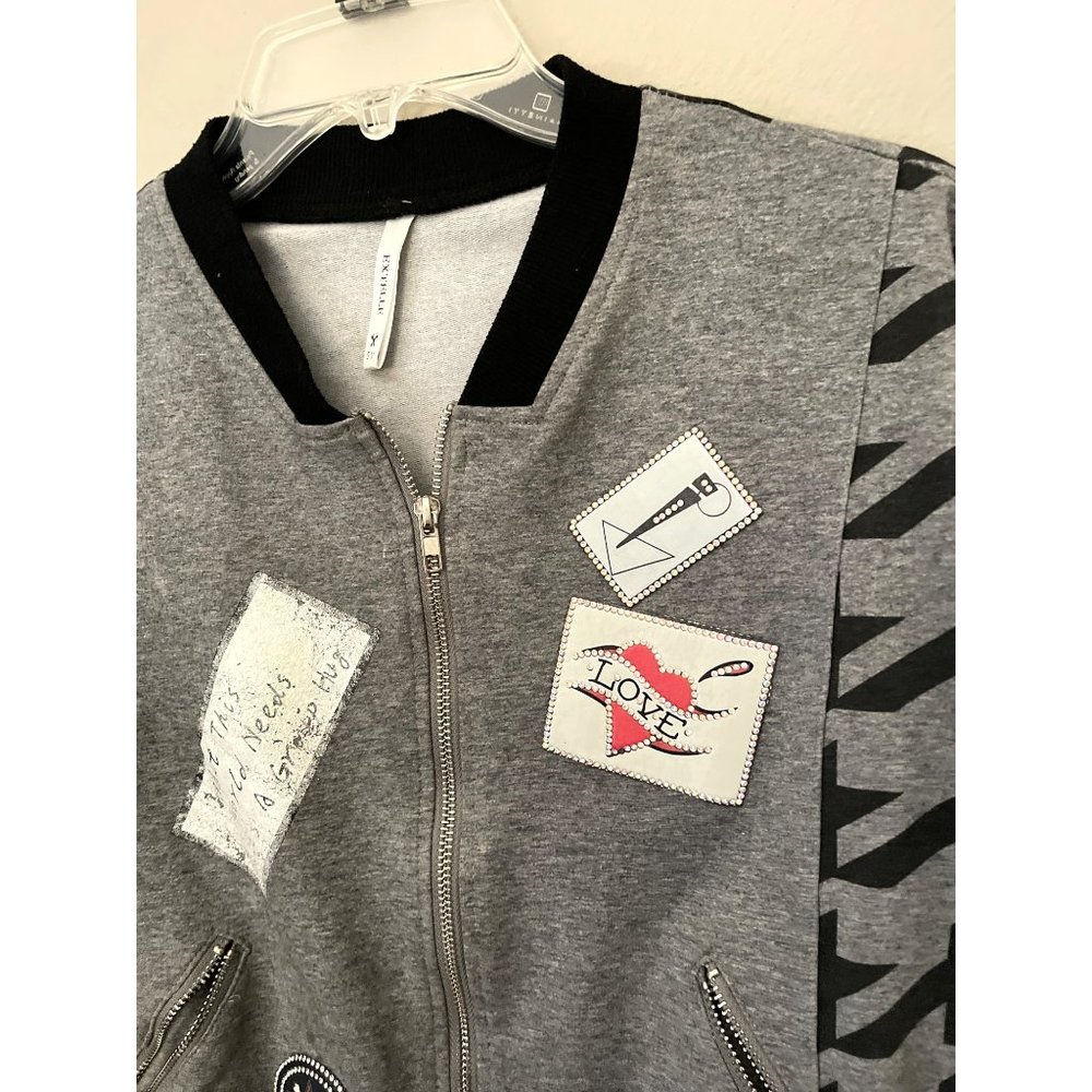 Extelle Houndstooth Zip Up Jacket Size S / M Bling Skull, Cotton Black Gray Rock - Picture 4 of 8
